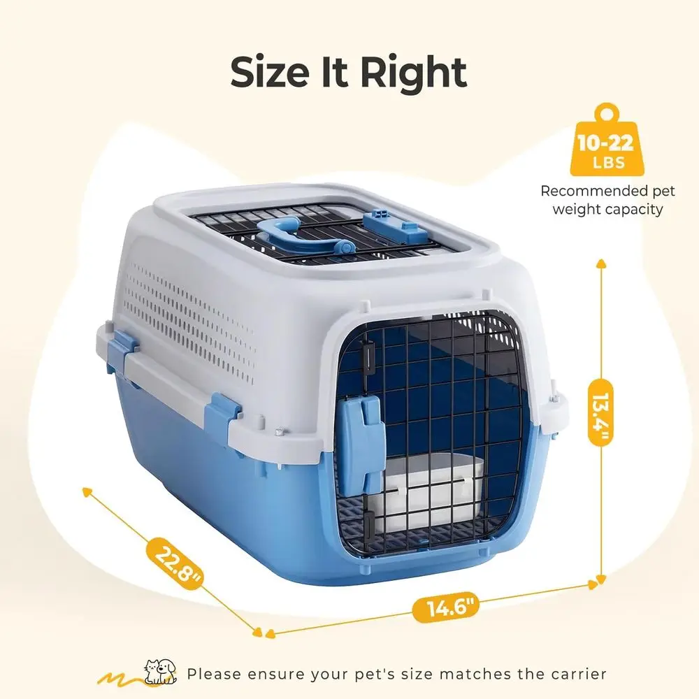 23 Ventilated Hard-Sided Pet Carrier, Plastic Travel Crate with Food Bowl, for Dogs and Cats up to 22 lbs, Blue - Image 4