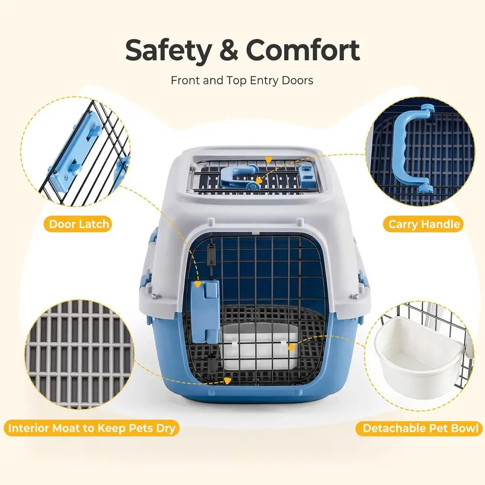 23 Ventilated Hard-Sided Pet Carrier, Plastic Travel Crate with Food Bowl, for Dogs and Cats up to 22 lbs, Blue - Image 3