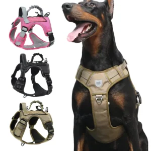 Tactical No Pull Dog Harness Escape Proof - Reflective Adjustable Vest with Leash & Handle for Large Medium Dogs Outdoor Walking
