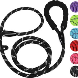 6FT Heavy Duty Dog Leash, Durable Rope Slip Leash with Padded Handle & Reflective Threads for Small Medium Large Dogs, Black