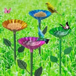 4 Pack Cast Iron Bird Bath Feeder Stake Bee Butterfly Outdoor Garden Backyard Wild Bird Drinking Tray Landscape Decor