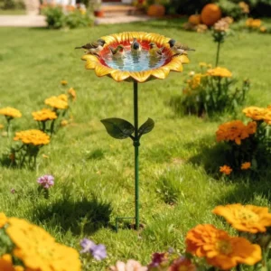 1-3Pcs Metal Flower Bird Baths Sunflower Feeder Bowl Birdbath Flower Stake Bowl Birdfeeder for Outdoor Garden Patio Lawn Decor