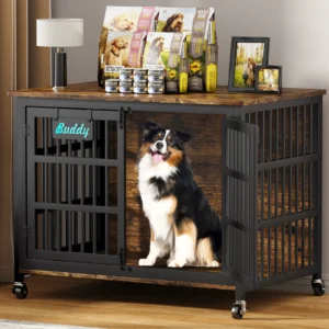Dog Crate Furniture with Casters,Heavy Duty Dog Kennel Indoor for Large and Medium Dogs,Decorate House as TV Stand,Bedside Table