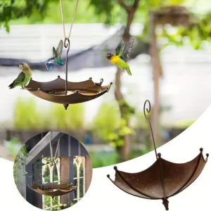 1pc Outdoor Hanging Bird Feeder Tray Umbrella-shaped Iron Feeder & Water Bowl for Garden Courtyard Backyard Hummingbird Feeder