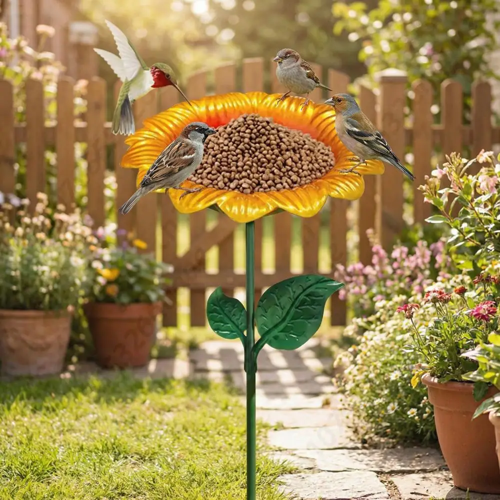 1-3Pcs Metal Flower Bird Baths Sunflower Feeder Bowl Birdbath Flower Stake Bowl Birdfeeder for Outdoor Garden Patio Lawn Decor - Image 4