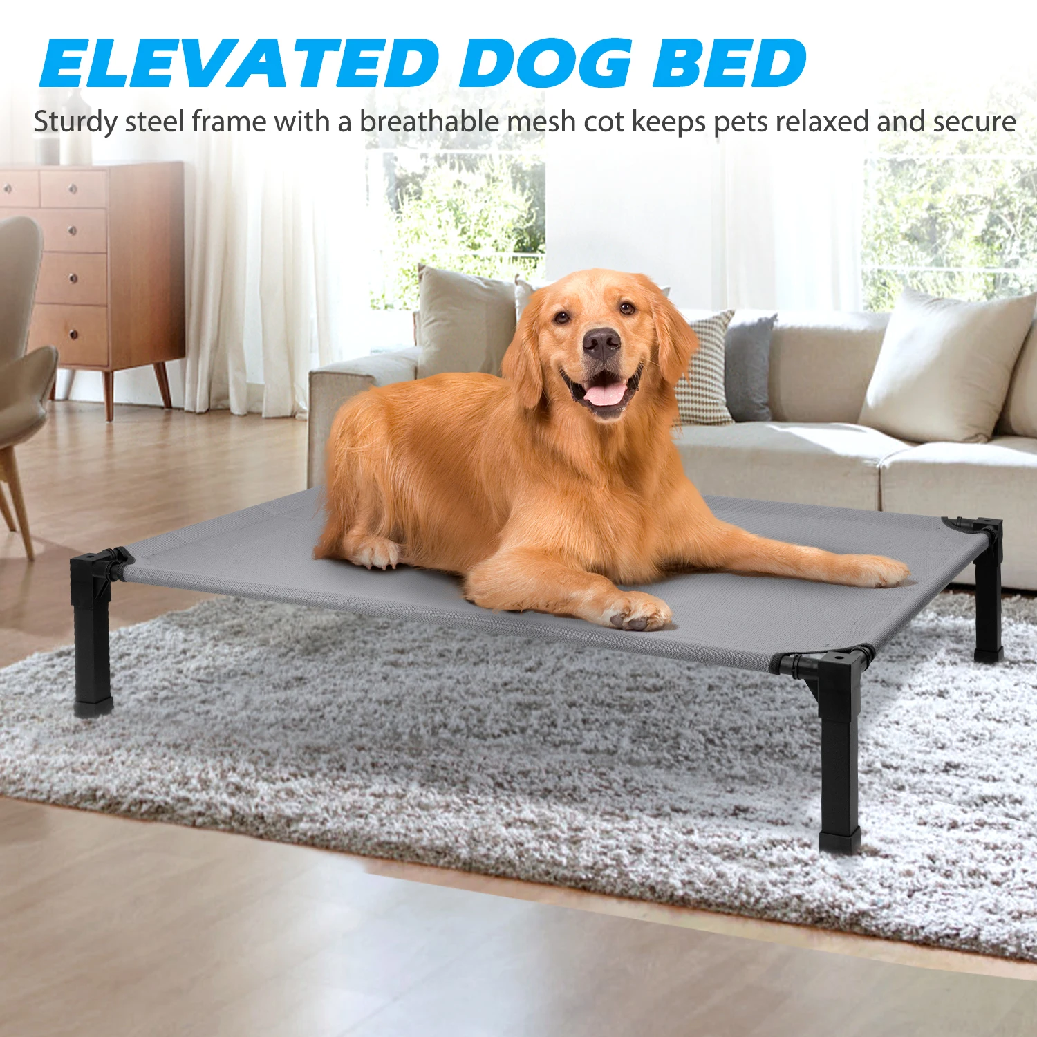 Elevated Dog Bed, Cooling Raised Pet Cot with Chew Proof Washable Breathable Mesh and Metal Frame, Portable Dog Cot Bed - Image 6