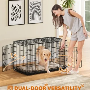42 inch Double Door Dog Crate w/Divider for Puppy to Adult XL Collapsible Metal Dog Crate