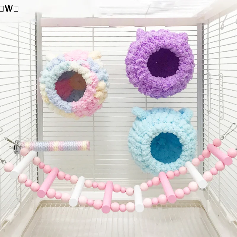 〔W〕Birds Nest For Cage Parakeet Nest Winter Parrot House Coral Velvet Hideaway Hut For Bird Nesting Thickened Warm Bird Nest