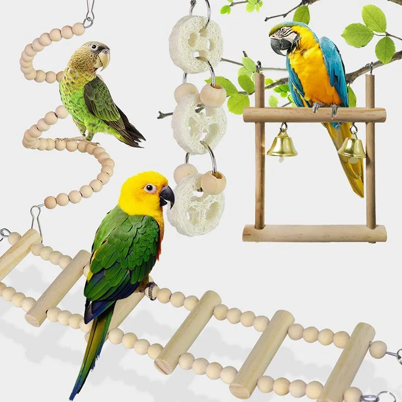 1/8PCS Set Combination Parrot Bird Toys Wood Articles Bite Pet Bird Toys For Parrot Training Bird Toy Swing Ball Bell Standing - Image 2