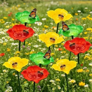 Iron Floral Sculpture Bee Watering Station Rust-resistant Handcrafted Butterfly Water Feeder Flower Petal Bird Bath Stand Garden