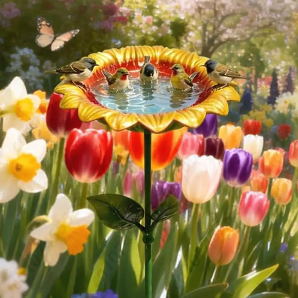 1-3Pcs Metal Flower Bird Baths Sunflower Feeder Bowl Birdbath Flower Stake Bowl Birdfeeder for Outdoor Garden Patio Lawn Decor - Image 2