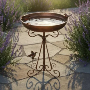 Iron Bird Bath Stand 2 in 1 Design Vintage Bird Bath Ornament Garden Decor Rust Resistant Weatherproof for Yard