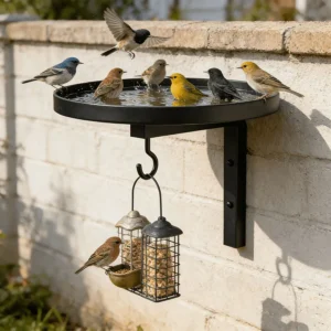 Wall Mounted Wrought Iron Bird Bath Feeder Tray 2 In 1 Outdoor Garden Yard Wall Decor Metal Craft Wild Bird Drinking Feeding Sta