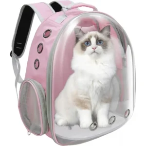 This pink expandable cat backpack can hold up to 20 pounds (approximately 9.1 kg) and is suitable for all types of cats and dogs